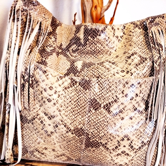Camila Alves MUXO Snakeskin Fringe Leather Handbag EUC - Picture 5 of 10